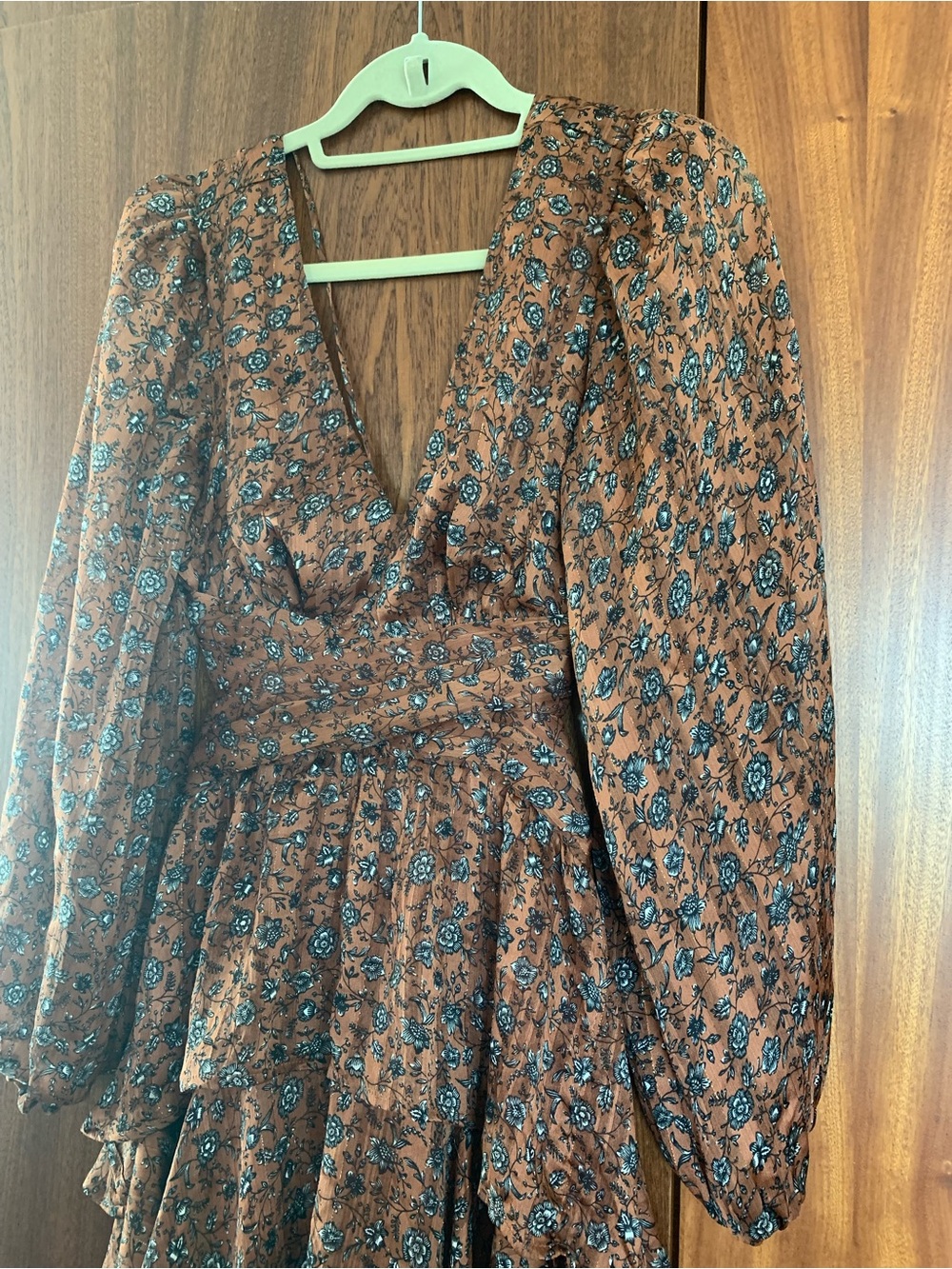 Astr Anora Brown Floral Tiered V-Neck Maxi Dress - Picture 16 of 16